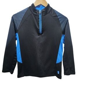 ASICS Kids Black Blue‎ Quarter Zip Long Sleeve Athletic Shirt Size M 10 12